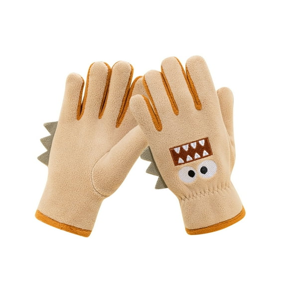 Cethrio Kids Boys Winter Mittens, School Stretchy Cotton Thermal Kids Gloves Khaki Size 7-12T