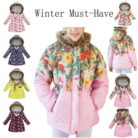 Wavsuf Kids Coats Girls Winter Girls with Hood Wine Jackets Size 4 Years