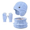 thumbnail image 1 of Cethrio Kids Girls Beanies & Mittens & Scarves Sets, Knitted Thermal Stretchy Hats, Gloves and Scarves Sets Sky Blue Size 6-13 T, 1 of 2