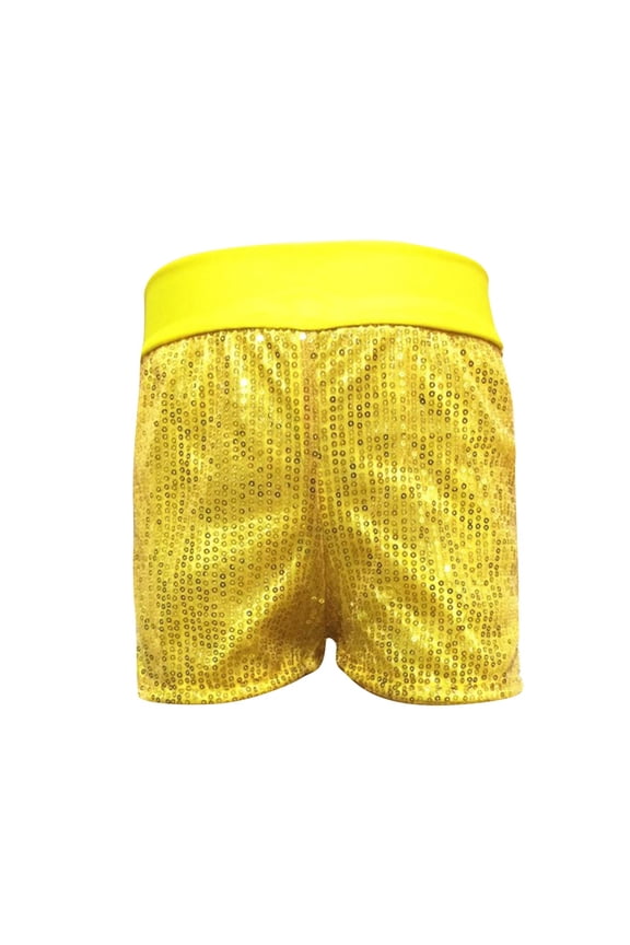 Kids Girls Boys Sequin Shorts, Costume Elastic Waist Dance Performance Summer Shorts Gold Size 4-5 T