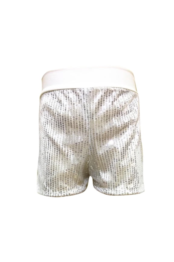 Kids Girls Boys Sequin Shorts, Performance Elastic Waist Costume Dance Summer Shorts Silver Size 5-7 T