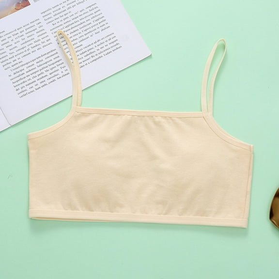 Cethrio Kids Girls Bra Underwear, Breathable Cotton Bandeau Seamless Girls Bralettes Khaki Size 12-13 T