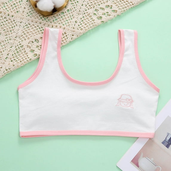Cethrio Kids Girls Bras 2025, Cotton Seamless Breathable Comfortable Girls Bralettes Orange Size 7-9 T
