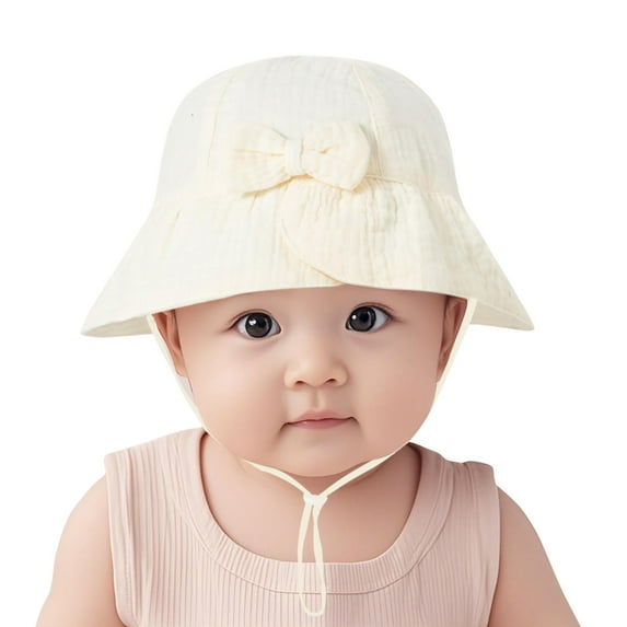 Cethrio Kids Girls Bucket Hats, Cotton Summer Wide Brim Outdoor Sun Hats Beige Size Free Size