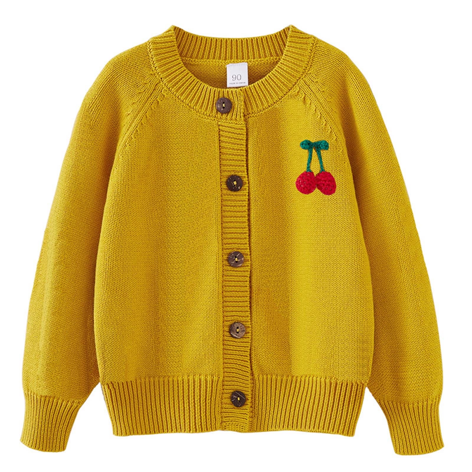 Cethrio Kids Girls Cardigan Sweaters, Warm Long Sleeve Cotton Buttons Fall Winter Coats Yellow