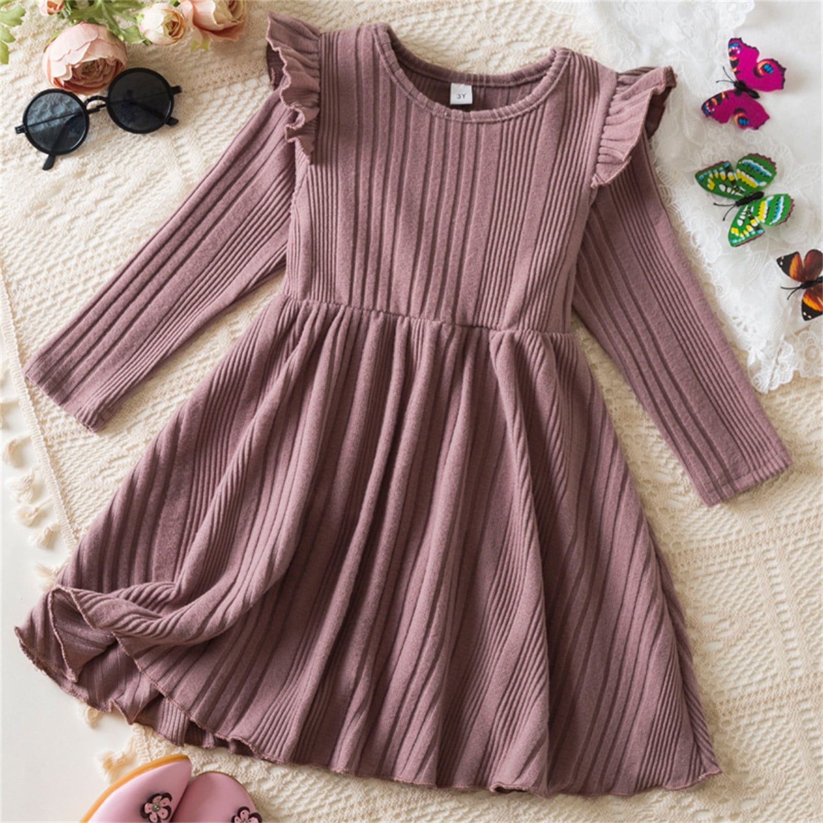 Cethrio Kids Girls Casual Dresses, Knit Cotton Party Long Sleeve ...
