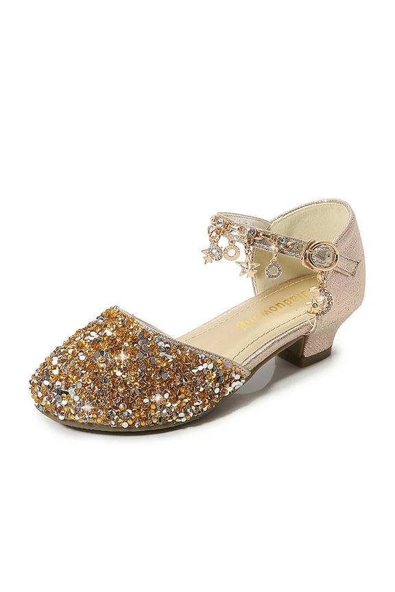 Kids Girls Dress Shoes, Birthday Summer Dance High Heel Girls Sandals Gold Size 13 T