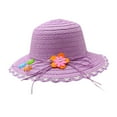 thumbnail image 1 of Cethrio Kids Girls Fedora Hats, Cute Summer Wide Brim Straw Hats Sun Hats Purple Size 3-7 T, 1 of 2