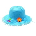 thumbnail image 1 of Cethrio Kids Girls Fedora Hats, Wide Brim Summer Cute Straw Hats Sun Hats Blue Size 3-7 T, 1 of 2