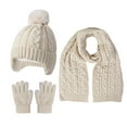 thumbnail image 1 of Cethrio Kids Girls Hats, Gloves and Scarves Sets, Knitted Thermal Stretchy Beanies & Mittens & Scarves Sets Beige Size 3-10T, 1 of 2
