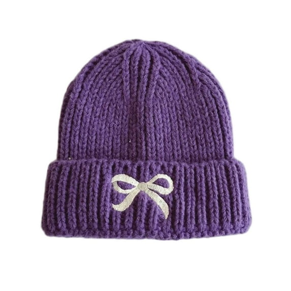 Cethrio Kids Girls Knitted Hats, Stretchy Winter Printed Thermal Kids Beanies Purple Size 0-15T