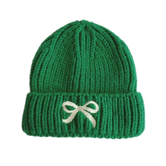 Cethrio Kids Girls Knitted Hats, Thermal Printed Stretchy Winter Kids Beanies Green Size 0-15T