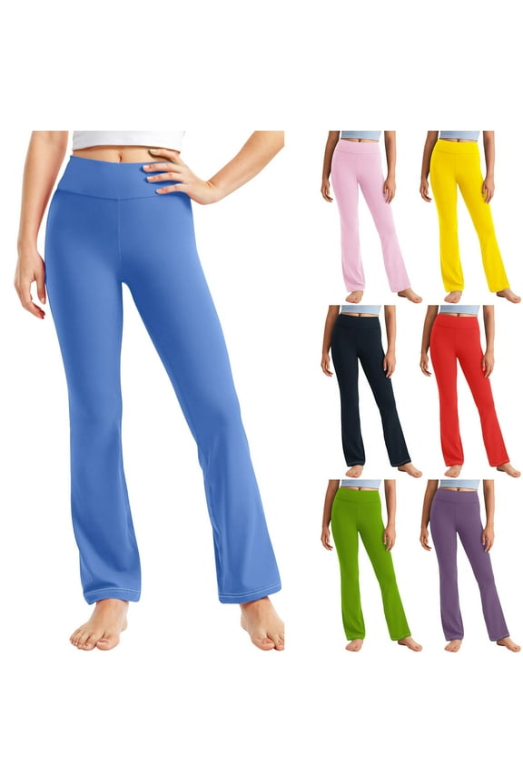 Kids Girls Leggings, Elastic Waist Stretch Dance Casual Flare Pants Blue Size 10-12 T