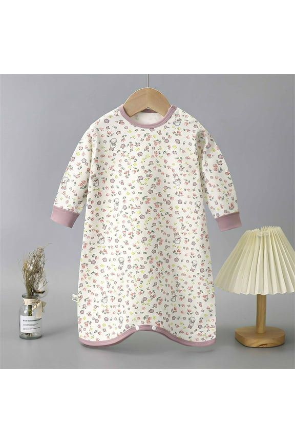Kids Girls Nightgowns, Cotton Printed Crew Neck Long Sleeve Sleepshirts White Size 6-9 Months