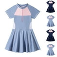 thumbnail image 1 of Cethrio Kids Girls One Piece Swimsuits, Quick Dry Zipper Short Sleeve Bathing Suits Blue Size 4 T, 1 of 4