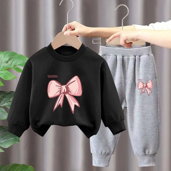 Cethrio Kids Girls Outfit Sets, Casual Long Sleeve Sweatshirts and Sweatpants Sets Black Size 8-9T