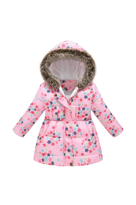 Kids Girls Puffer Jackets, Hooded Thicken Long Sleeve Winter Coats Pink Size 10-11 T