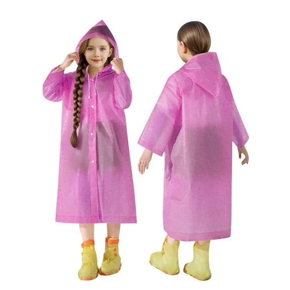 Cethrio Kids Girls' Rain Jackets, Mid-length Loose Hooded Waterproof Kids Raincoat Pink Size 3-14 T