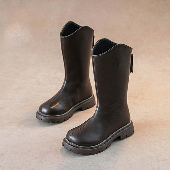 Cethrio Kids Girls Riding Boots, Mid Calf Zipper Non Slip Waterproof Winter Shoes Brown Size 31