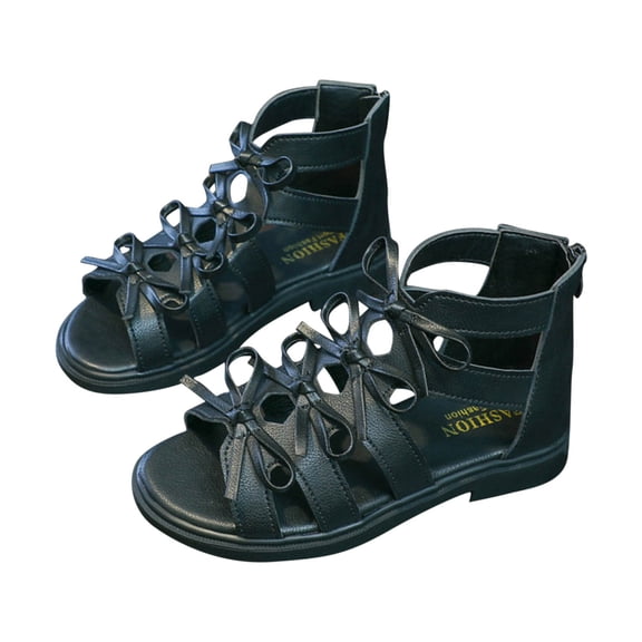 Cethrio Kids Girls Sandals, Low Heel Casual Open Toe 2025 Summer Shoes Black Size 9
