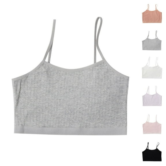 Cethrio Kids Girls Seamless Bras, Bandeau Cotton Soft Breathable Girls Bralettes Gray Size 8-12 T