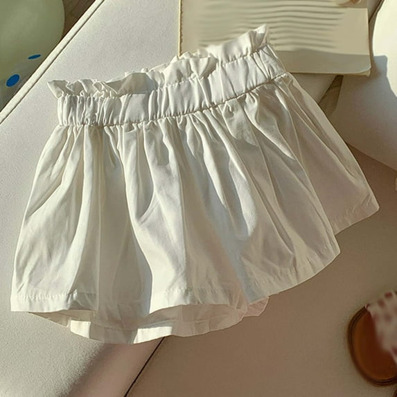 Cethrio Kids Girls Shorts 2025, Cotton Elastic Waist Casual Dance Summer Shorts White Size 7-8 T