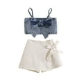 thumbnail image 1 of Wavsuf Kids Girls Summer Outfit Solid Color Sleeveless Bow Denim Camisole Top Elastic Casual Skirt Shorts Set 1-5 Years Toddler Clothes Blue Size 4Y, 1 of 5