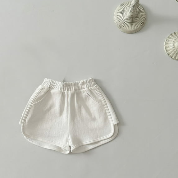 Cethrio Kids Girls Summer Shorts, Sports Elastic Waist Cotton Summer Athletic Shorts White Size 7-8 T