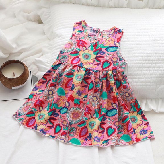 Cethrio Kids Girls Sundresses, Sleeveless Gifts Cotton Floral Print Summer Dresses Multicolor Size 8-9 T