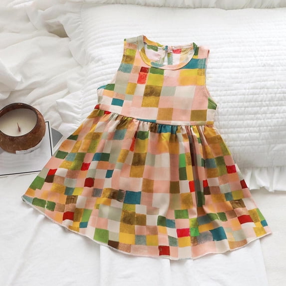 Cethrio Kids Girls Sundresses, Sleeveless Holiday Plaid Cotton Summer Dresses Multicolor Size 5-6 T