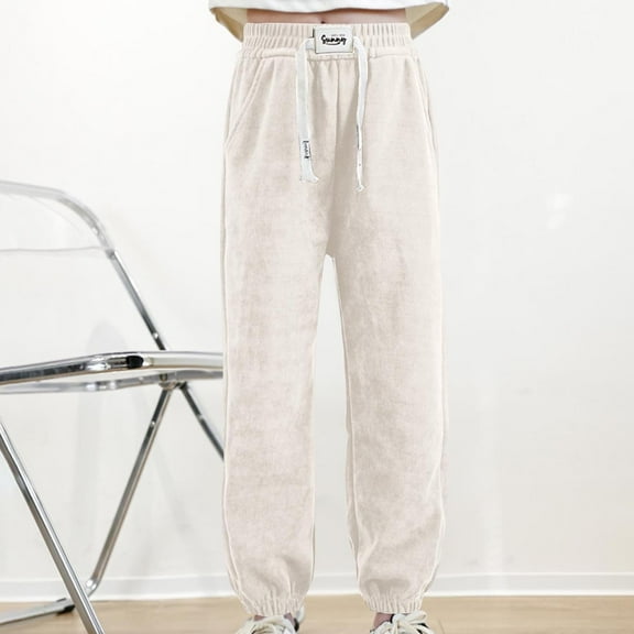 Cethrio Kids Girls Sweatpants, Casual Athletic Drawstring Cotton Jogger Pants White Size 10-12 T