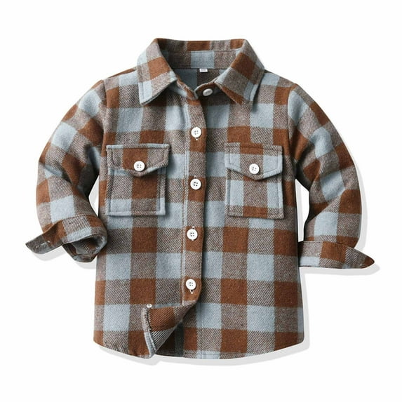 Wavsuf Kids Jacket Plaid Single-Breasted Coffee Coats Size 3-6 Months