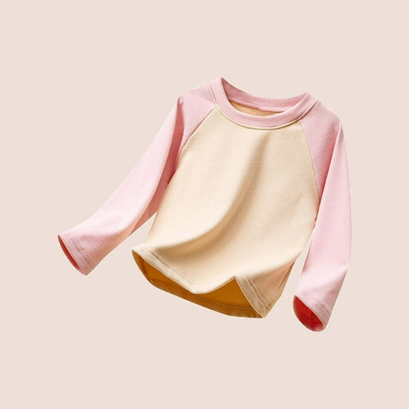 Cethrio Kids Long Sleeve T-Shirt Pullover Spring Solid Fleece Home Warm Pink Pajamas Size 2 Years