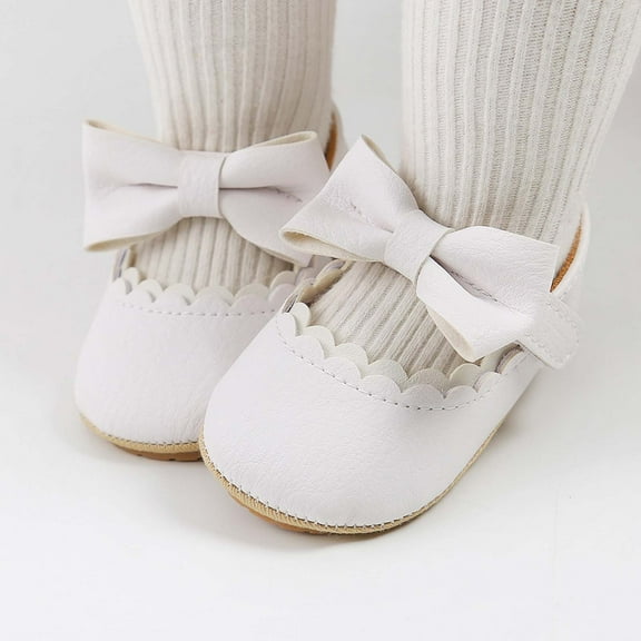 Wavsuf Kids Shoes for Girls Winter Bow Soft Bottom Casual White Princess Shoes Size 6-9Months