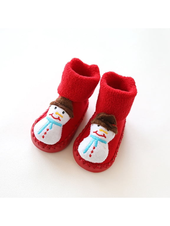 Kids Socks Girls Boys Anti-Slip Flooring Cartoon Printed Santa Toddler Socks Support Crew White Sock Size 12