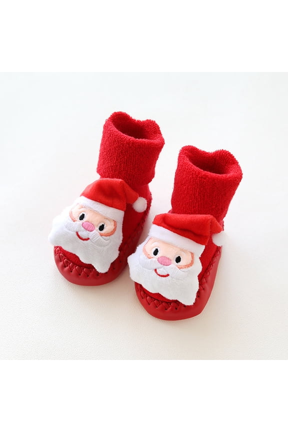 Kids Socks Girls Boys Toddler Socks Support Crew Anti-Slip Flooring Cartoon Printed Santa Red Sock Size 13