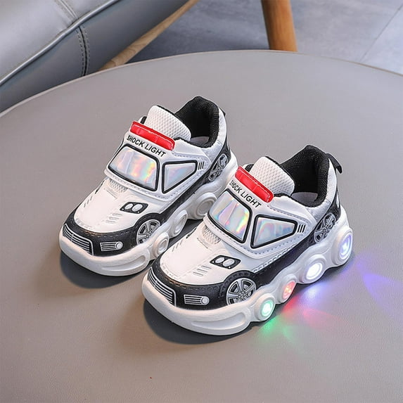 Cethrio Light Up Sneakers for Boys, Low Top No Slip Breathable Walking Athletic Shoes White Size 5 T