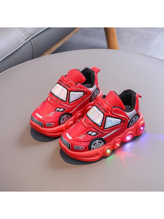 Light Up Sneakers for Boys, Walking No Slip Breathable Low Top Athletic Shoes Red Size 5 T