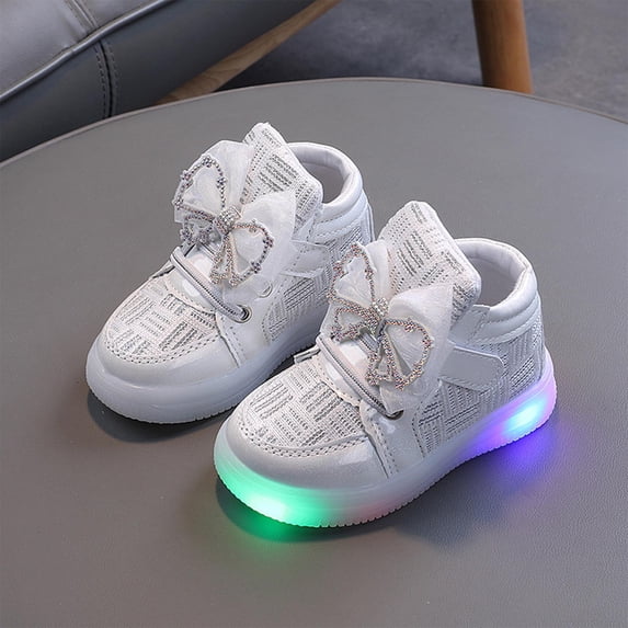 Cethrio Light Up Sneakers for Girls, Walking Mid Top Breathable Casual Athletic Shoes Silver Size 2 T