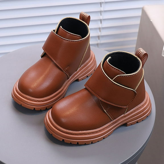 Cethrio Little Boys Booties, School Outdoor Zipper Non Slip Winter Shoes Brown Size 5(Little Kids)
