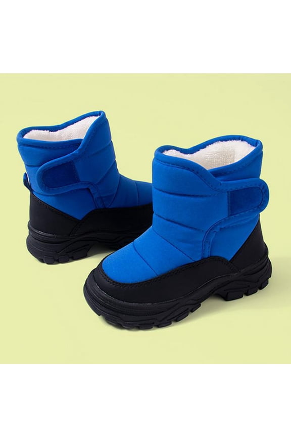 Little Boys Snow Boots, Mid Calf Thermal Skiing Non-slip Winter Shoes Blue Size 13(Little Kids)