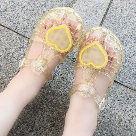 Cethrio Little Girl's Sandals, Sole Closed Toe Princess Flat Summer Jelly Sandals Yellow Size 13