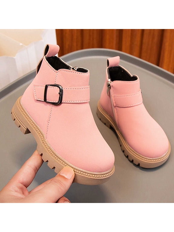 Little Girls Ankle Boots, Breathable Buckle Strap Slip-Resistant Soft Sole Winter Shoes Pink Size 10(Little Kids)