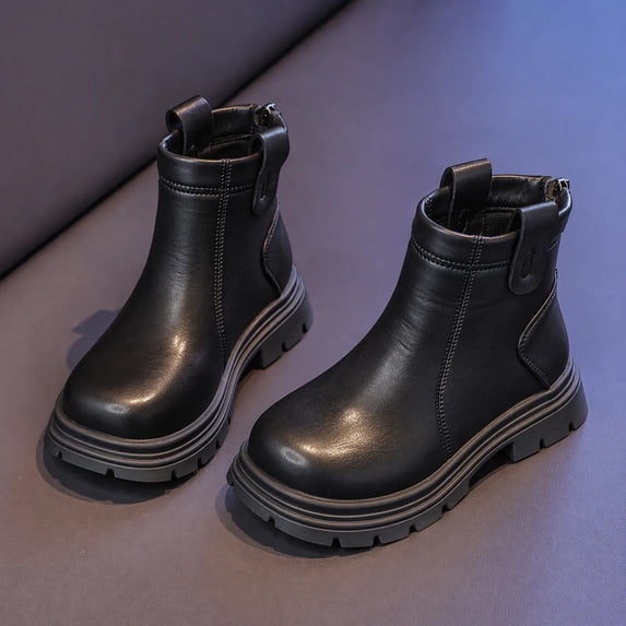 Cethrio Little Girls Ankle Boots, Soft Sole Side Zipper Outdoor Round Toe Fall Winter Shoes Black Size 13.5 Little Kids