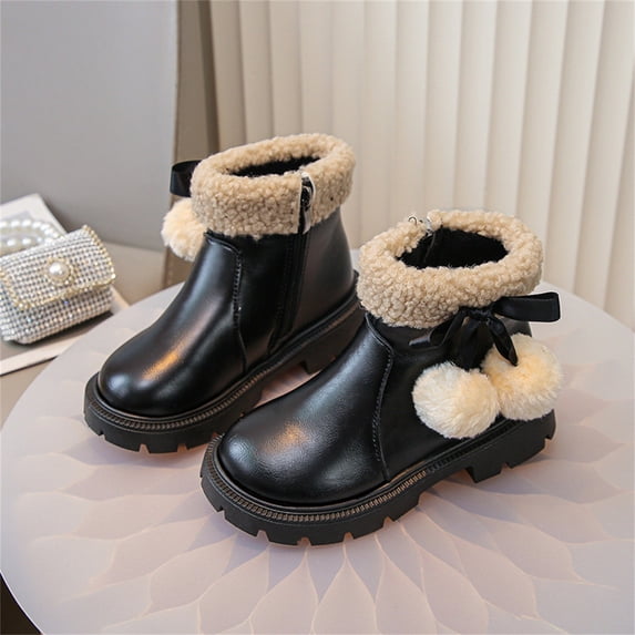 Cethrio Little Girls Ankle Boots, Thermal Side Zipper Slip-Resistant Soft Sole Winter Shoes Black Size 11(Little Kids)