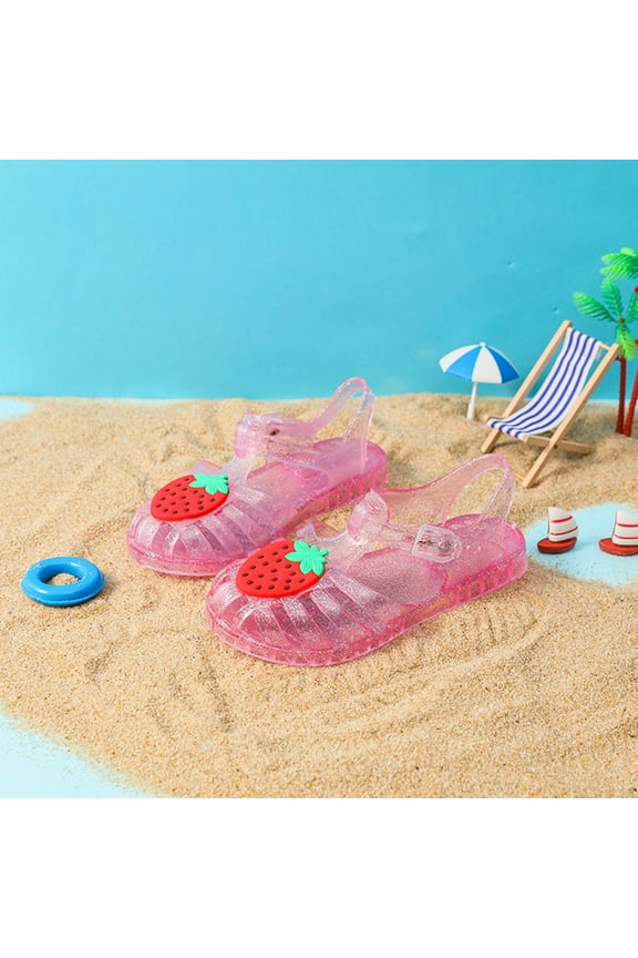 Little Girls Jelly Sandals, Non-Slip Flat Soft Sole Princess Summer Shoes Pink Size 13
