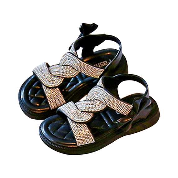 Cethrio Little Girls Sandals, Lightwight Soft Sole Open Toe Non Slip Summes Shoes Black Size 4.5 T