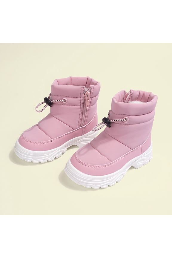 Little Girls Snow Boots, Mid Calf Non Slip Warm Outdoor Winter Shoes Pink Size 13(Little Kids)