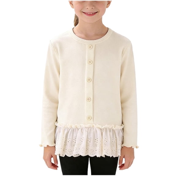 Cethrio Long Sleeve Blouses for Girl, Pullover Soft Casual Crew Neck Girls Tops Beige Size 9-10 T