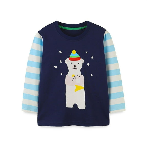 Cethrio Long Sleeve Tops for Boys, Printed Cotton Crew Neck Pullover Clothes Navy Size 2-8 T